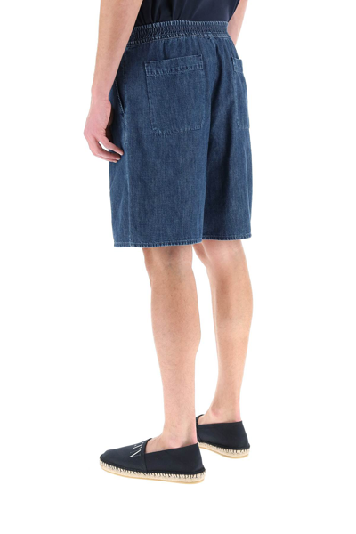 Shop Valentino Chambray Denim Shorts In Blue