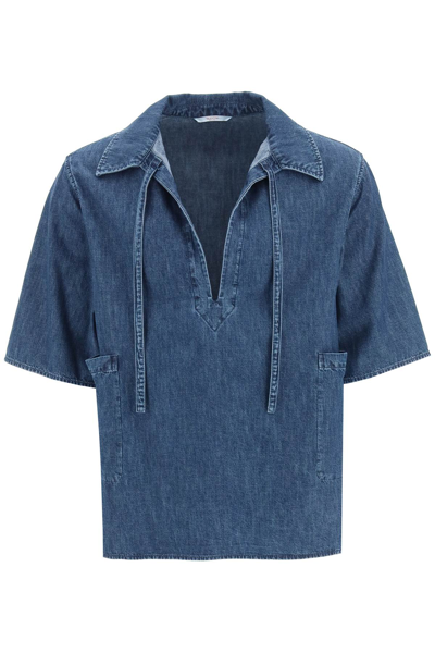 Shop Valentino Denim Tunic Shirt In Blue