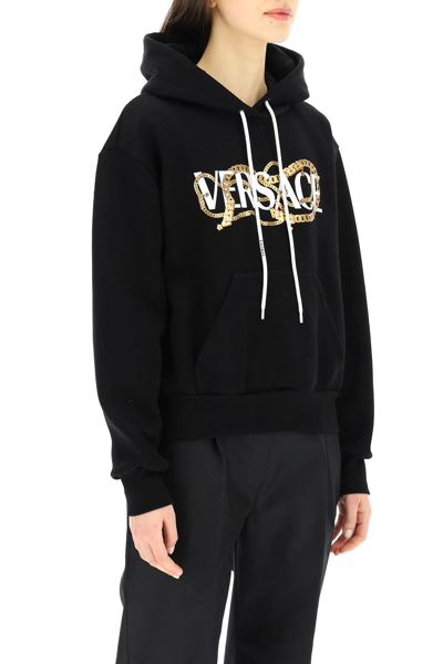 Shop Versace Chain Logo Hoodie In Black,white,gold