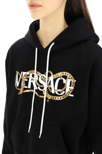 Shop Versace Chain Logo Hoodie In Black,white,gold
