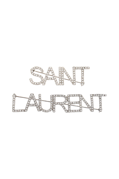 Shop Saint Laurent Set Of Two Brooches In Silver