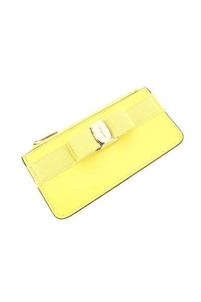 Shop Ferragamo Zipped Cardholder With Vara Bow In Yellow