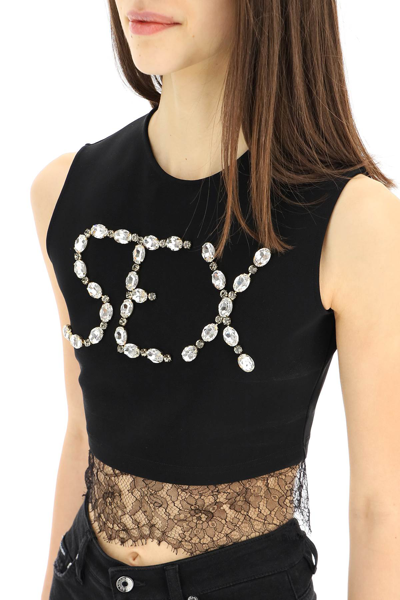 Shop Dolce & Gabbana 'sex' Cropped Top With Crystals In Black