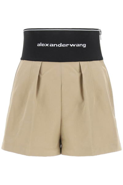 Shop Alexander Wang Safari Shorts With Logo Band In Beige