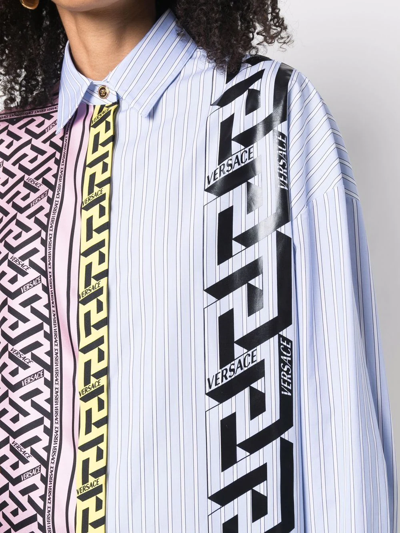 Shop Versace Monogram Panelled Shirt In Blue