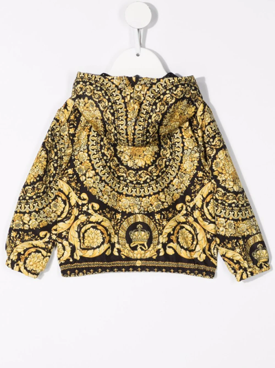 Shop Versace Baroque-print Hooded Jacket In Black