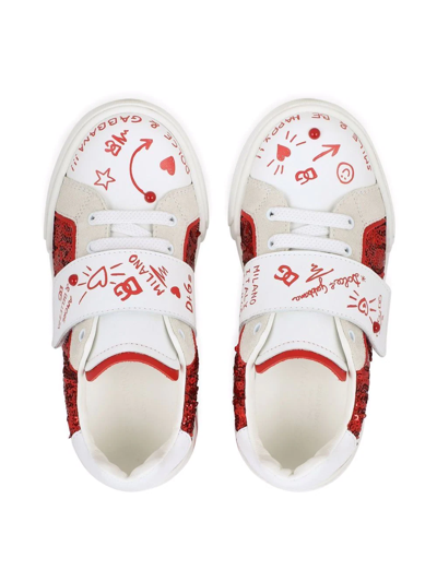 Dolce & Gabbana Glitter-detail Leather Sneakers In Red