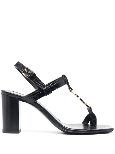 Shop Saint Laurent Cassandra 75mm Leather Sandals In Black