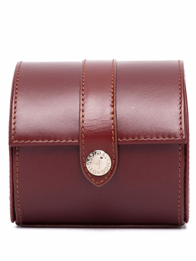 Shop Aspinal Of London Stitched Logo Watch Case In Brown