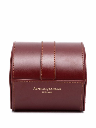 Shop Aspinal Of London Stitched Logo Watch Case In Brown