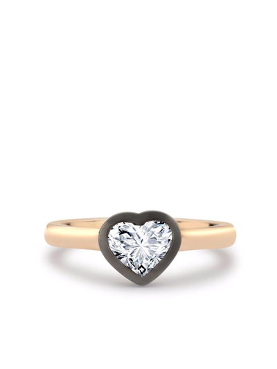 Shop Pragnell 18kt Rose And Blackened White Gold Legacy Heart-shaped Diamond Ring In Pink