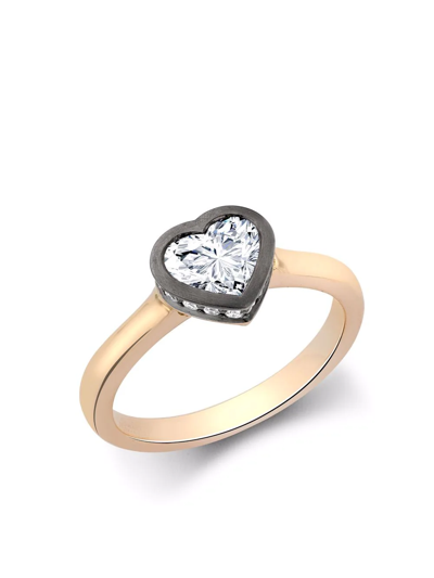 Shop Pragnell 18kt Rose And Blackened White Gold Legacy Heart-shaped Diamond Ring In Pink