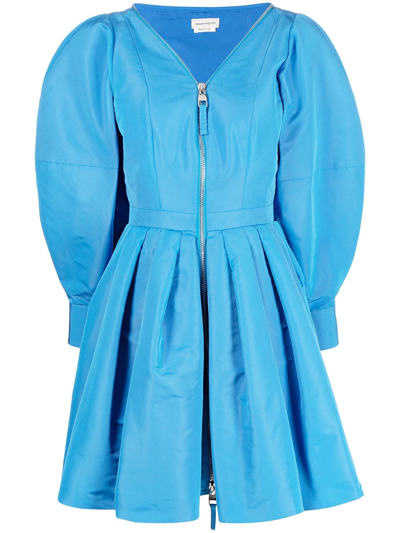 Shop Alexander Mcqueen Balloon-sleeve Flared Dress In Blue