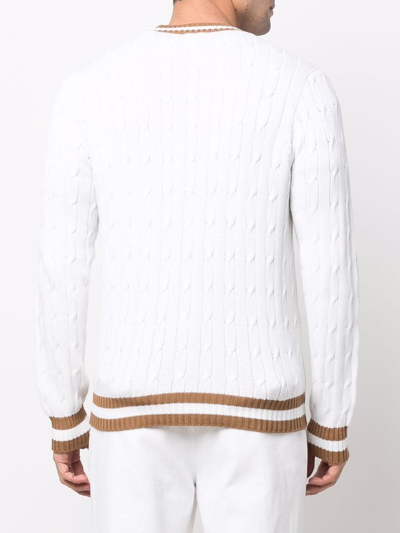 Shop Drumohr Cable Knit Cardigan In White