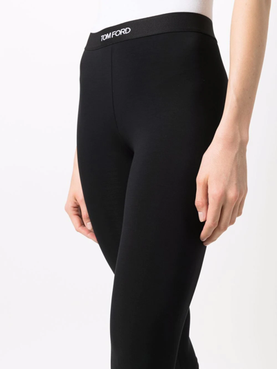 Shop Tom Ford Cropped Logo-waistband Leggings In Black