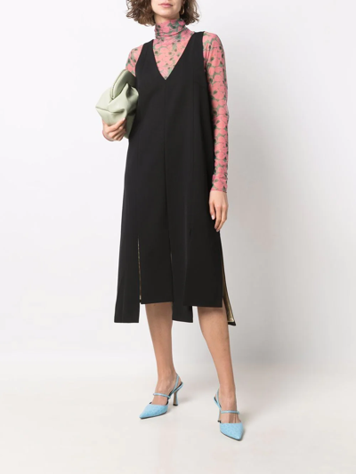 Shop Ganni V-neck Asymmetric-hem Dress In Black