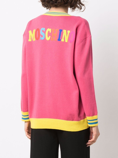 Shop Moschino Teddy Bear Colour-block Jumper In Pink