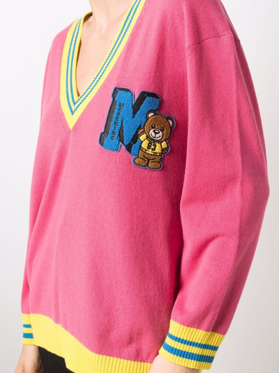 Shop Moschino Teddy Bear Colour-block Jumper In Pink