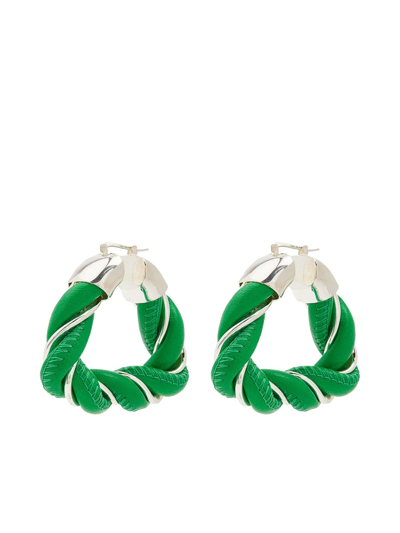 Shop Bottega Veneta Twist Triangle Hoop Earrings In Green
