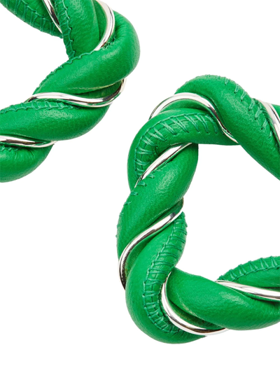 Shop Bottega Veneta Twist Triangle Hoop Earrings In Green