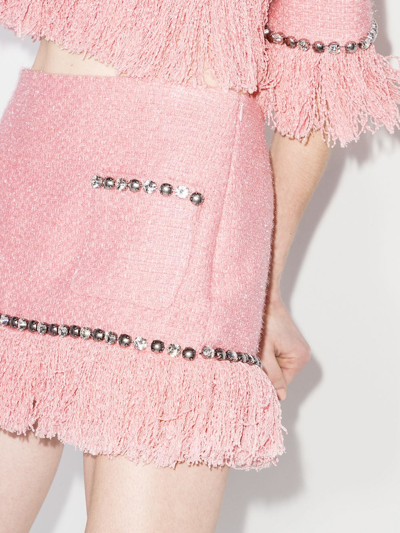 Shop Area Fringed Tweed Miniskirt In Rosa