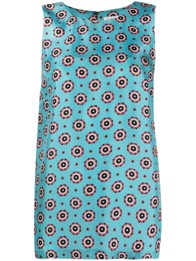 Alberto Biani Medallion-print Sleeveless Silk Blouse In Blau