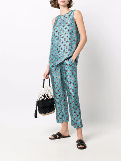 Alberto Biani Medallion-print Sleeveless Silk Blouse In Blau