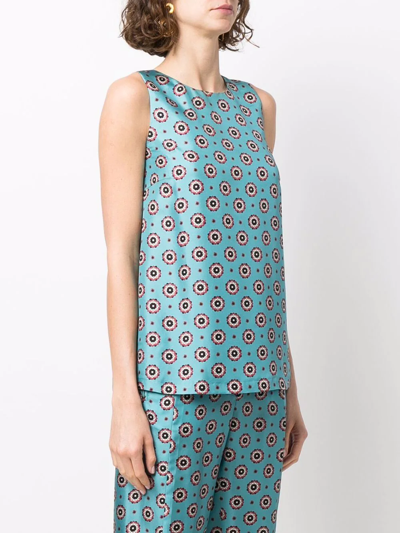 Alberto Biani Medallion-print Sleeveless Silk Blouse In Blau
