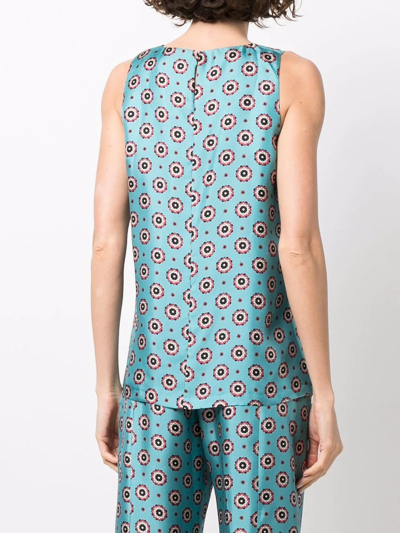 Alberto Biani Medallion-print Sleeveless Silk Blouse In Blau