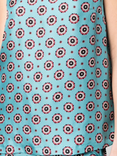 Alberto Biani Medallion-print Sleeveless Silk Blouse In Blau