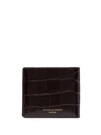 Aspinal Of London Croc-effect Bi-fold Wallet In Braun