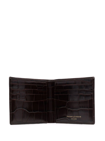 Aspinal Of London Croc-effect Bi-fold Wallet In Braun