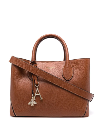 Aspinal Of London Midi London Pebble-texture Leather Tote Bag In Braun