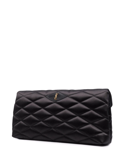 Shop Saint Laurent Sade Puffer Quilted Clutch Bag In Black