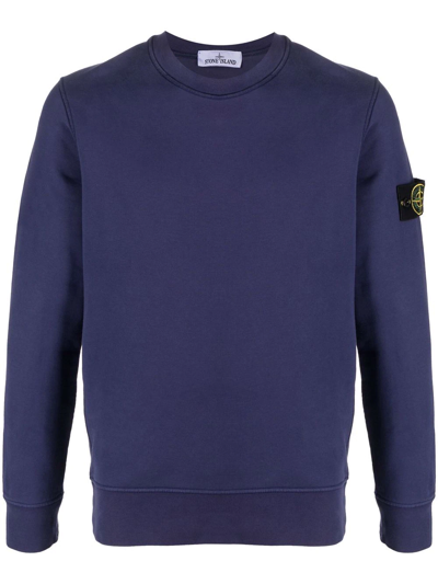 Shop Stone Island Compass Badge Crew-neck Sweatshirt In Purple
