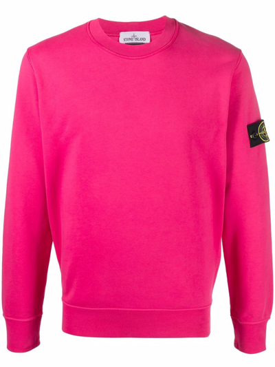 Shop Stone Island Compass Badge Crew-neck Sweatshirt In Rosa