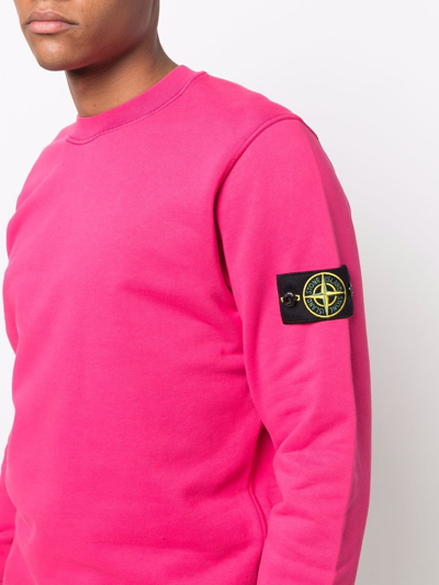 Shop Stone Island Compass Badge Crew-neck Sweatshirt In Rosa