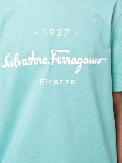 Shop Ferragamo Logo-print Round-neck T-shirt In Grün