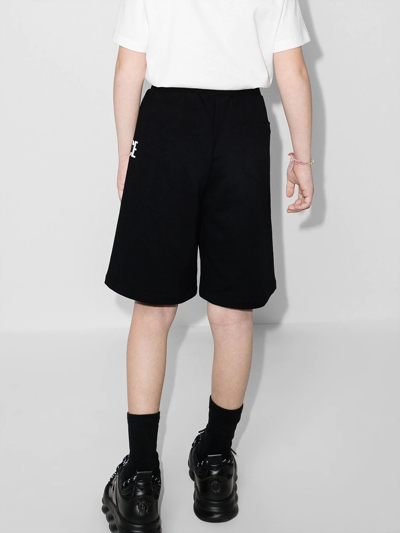 Versace Teen Greca-logo Cotton Track Shorts In Black