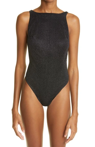 Shop Oseree Lumière Open Back One-piece Swimsuit In Black