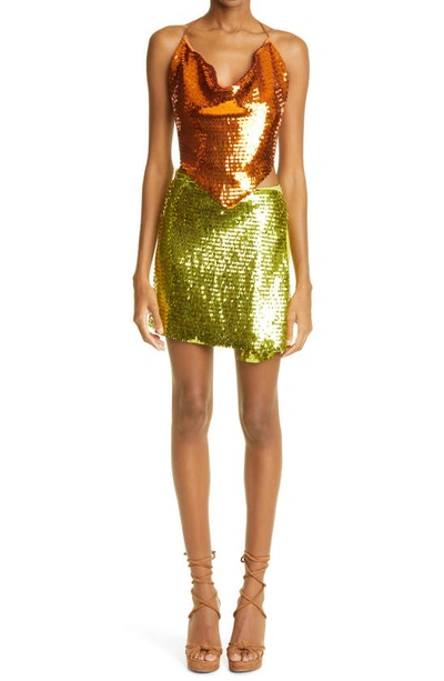 Shop Oseree Sequin Swim Cover-up Wrap Skirt In Lime