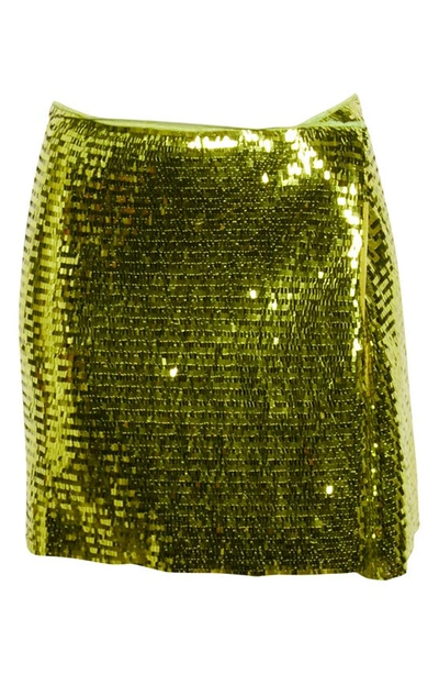 Shop Oseree Sequin Swim Cover-up Wrap Skirt In Lime