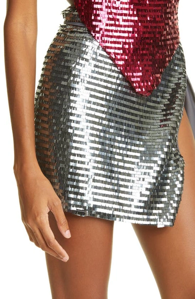 Shop Oseree Sequin Swim Cover-up Wrap Skirt In Silver