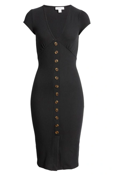 Shop Topshop Button Front Jersey Midi Dress In Black