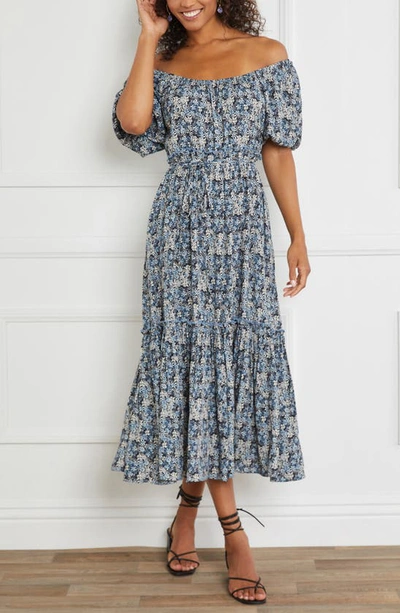 Karen Kane Floral Print Puff Sleeve Midi Dress In Print