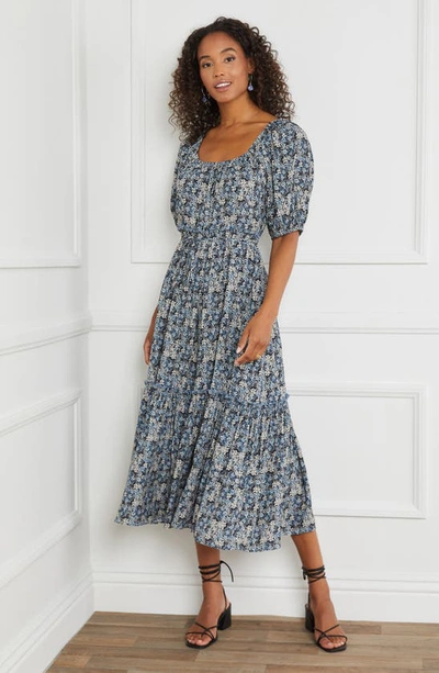 Karen Kane Floral Print Puff Sleeve Midi Dress In Print