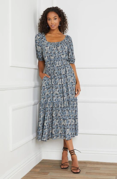 Karen Kane Floral Print Puff Sleeve Midi Dress In Print