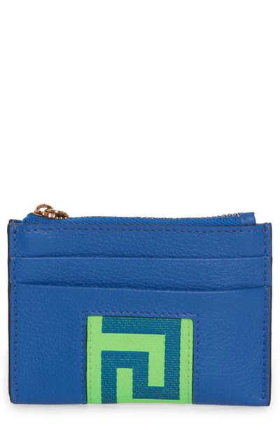 Shop Versace Greca Ribbon Card Case In Royal Blue/ Green