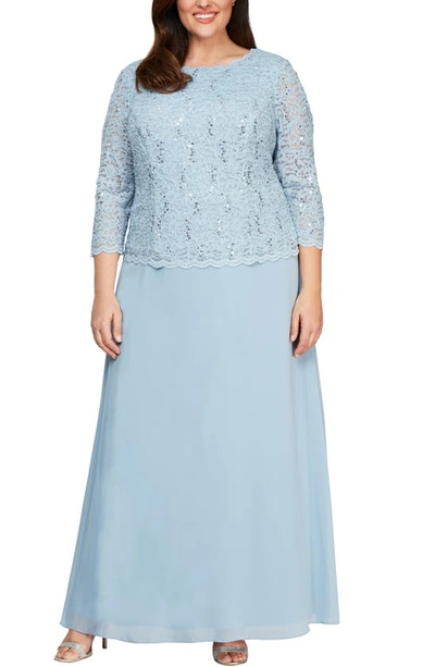 Alex Evenings Mock Two-piece A-line Gown In Sky Blue