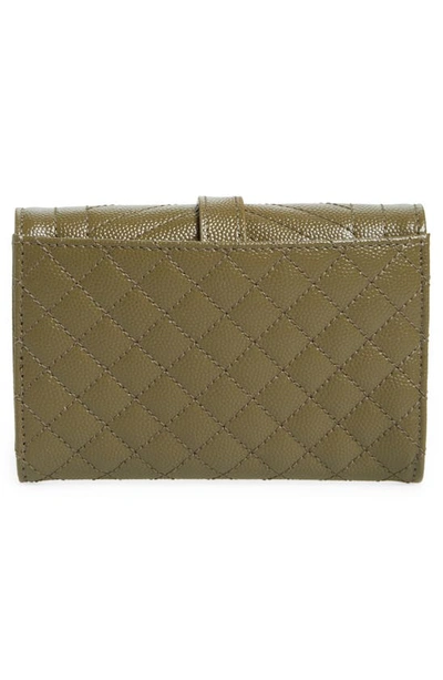 Shop Saint Laurent Small Monogram Quilted Leather Wallet In Khaki